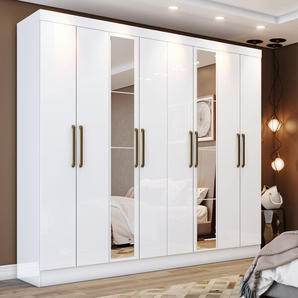Guarda Roupa Casal 08 Portas 4 Gavetas Com Espelho Mabilu Cas