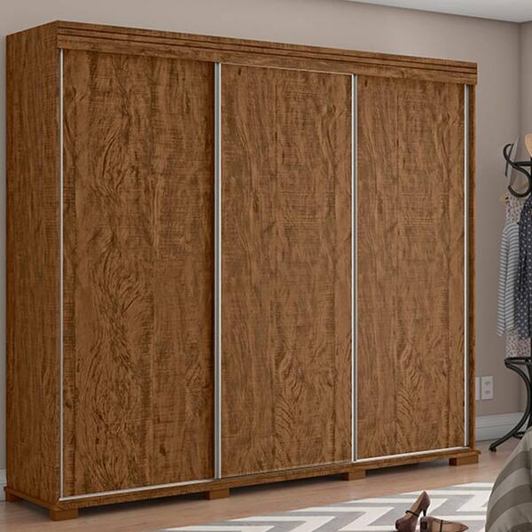 Guarda Roupa Casal 100% Mdf 3 Portas De Correr Mustang Castan