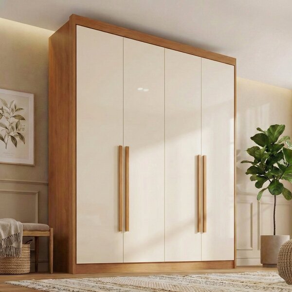 Guarda Roupa Casal 100% Mdf 4 Portas E 4 Gavetas Bergamo Cina