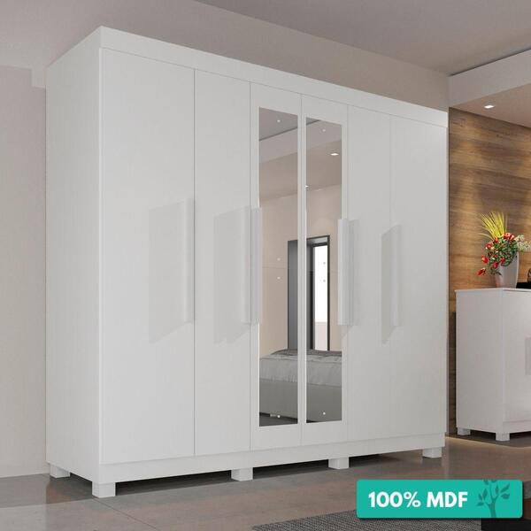Guarda-roupa Casal 100% Mdf 6 Portas Com Espelho 4 Gavetas Lo
