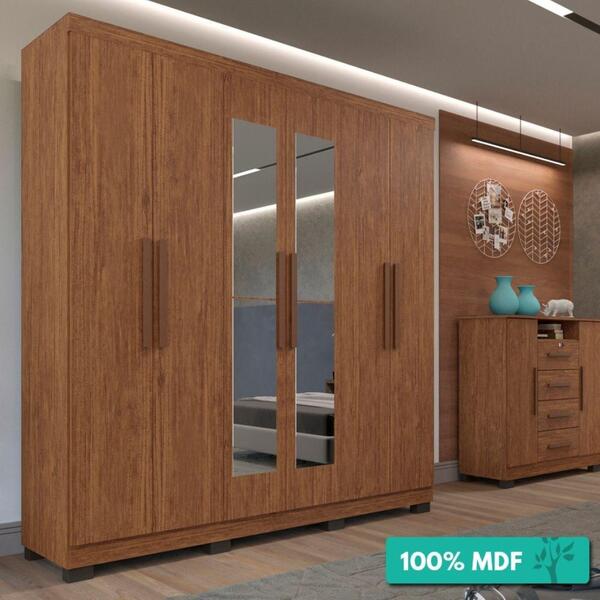 Guarda-roupa Casal 100% Mdf 6 Portas Com Espelho 4 Gavetas Se