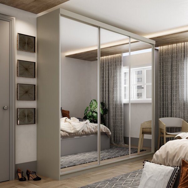 Guarda-roupa Casal 100% Mdf Bp Com 3 Portas De Espelho Geneve