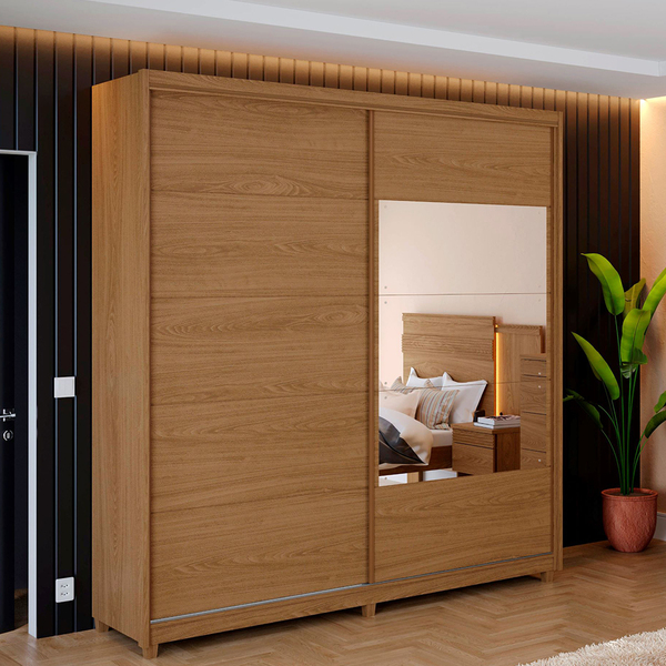 Guarda-roupa Casal 100% Mdf Com Espelho 02 Portas Deslizantes