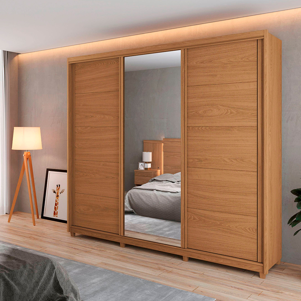 Guarda-roupa Casal 100% Mdf Com Espelho 03 Portas Deslizantes