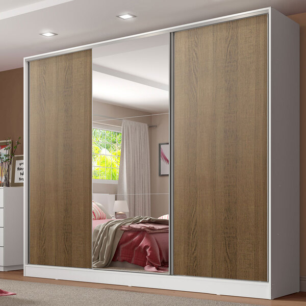 Guarda Roupa Casal 100% Mdf Madesa Royale 3 Portas De Correr