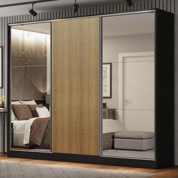 Guarda Roupa Casal 100% Mdf Madesa Royale 3 Portas De Correr