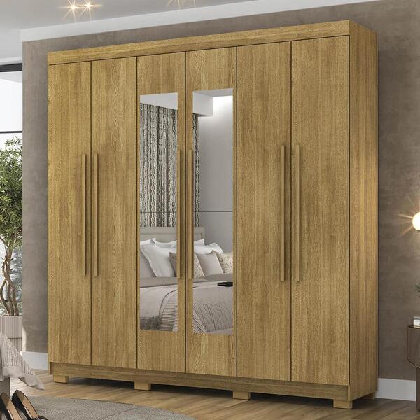 Guarda Roupa Casal 218cm Com Espelho Elegance Nature - Vi...