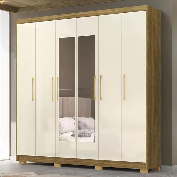 Guarda Roupa Casal 223cm Com Espelho Pernambuco Nature/champa