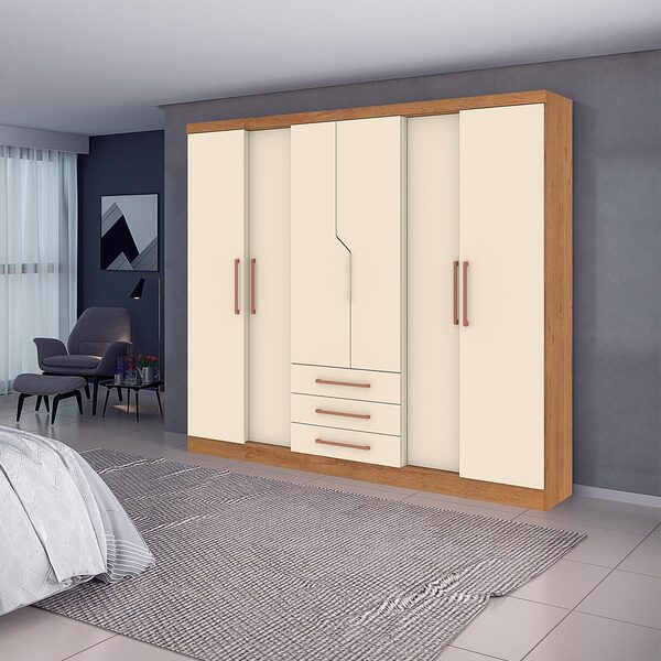 Guarda Roupa Casal 234 X 218 Cm 6 Portas 3 Gavetas Paris New