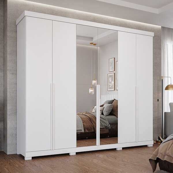 Guarda-roupa Casal 267cm 6 Portas Com Espelho E Pés 100% Mdf