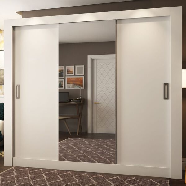 Guarda-roupa Casal 2 Metros 3 Portas De Correr Com Espelho Ma