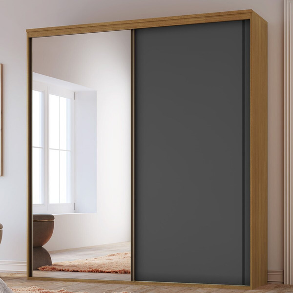 Guarda Roupa Casal 2 Portas 1 Com Espelho 2,07 M Mdf Inovatto