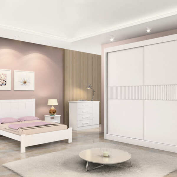 Guarda Roupa Casal 2 Portas 6 Gavetas - Cancun Ripado-branco