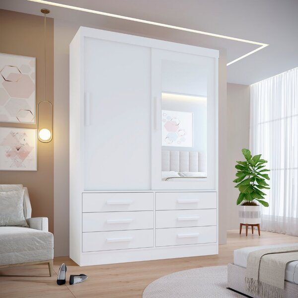 Guarda Roupa Casal 2 Portas 6 Gavetas Com Espelho Atlanta Bra