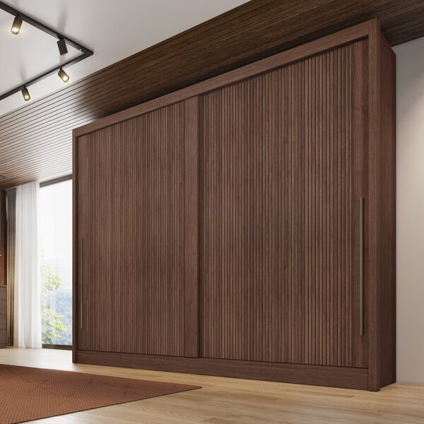 Guarda Roupa Casal 2 Portas 6 Gavetas Geom     Cacau Ripado 3d