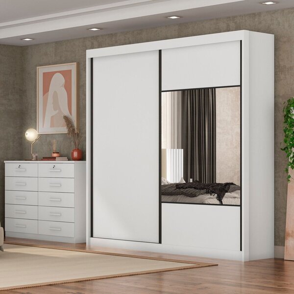 Guarda Roupa Casal 2 Portas 8 Gavetas 100% Mdf Com Espelho Tr