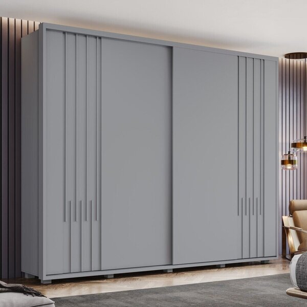 Guarda Roupa Casal 2 Portas De Correr 6 Gavetas Vicenza  Cinza