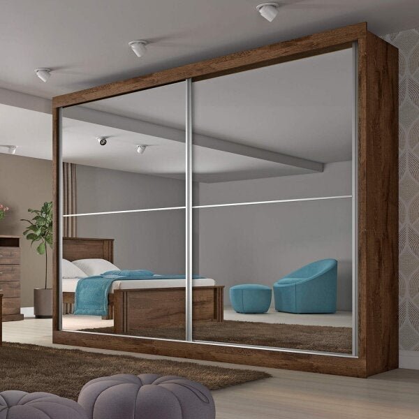 Guarda Roupa Casal 2 Portas Espelhadas De Correr 4 Gavetas Ve