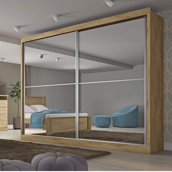 Guarda Roupa Casal 2 Portas Espelhadas De Correr 4 Gavetas Ve