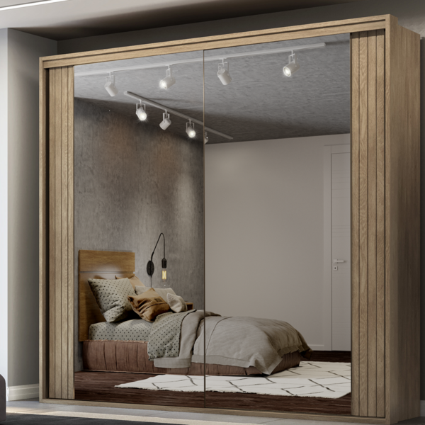 Guarda Roupa Casal 2 Portas Espelho Ripado 2,07 M Imperium Be