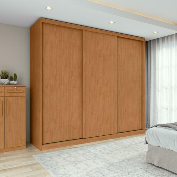 Guarda-roupa Casal 3 Portas 100% Mdf Gaia Amendoa/off White