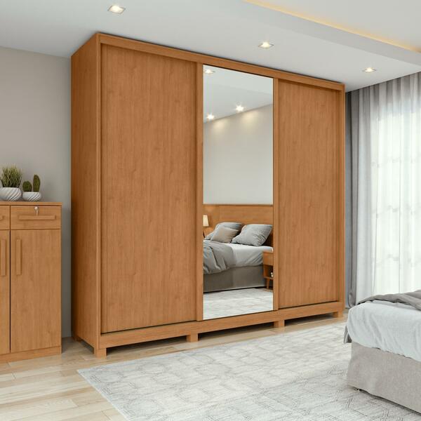 Guarda-roupa Casal 3 Portas 100% Mdf Gaia Com Espelho E Pés A