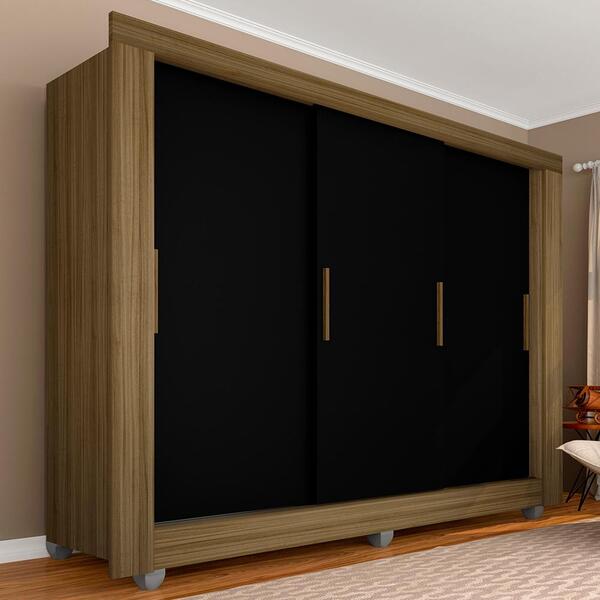 Guarda Roupa Casal 3 Portas 1 Gavetas Alice Boreal/ Preto - M