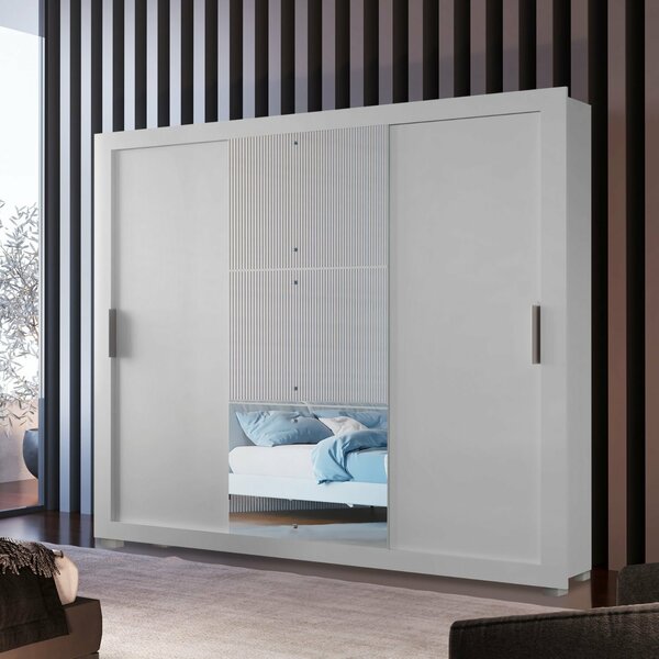 Guarda Roupa Casal 3 Portas 4 Gavetas Mdf Com Pés E Espelho B