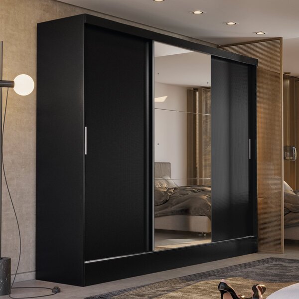 Guarda Roupa Casal 3 Portas 4 Gavetas Plata  Preto/amêndola