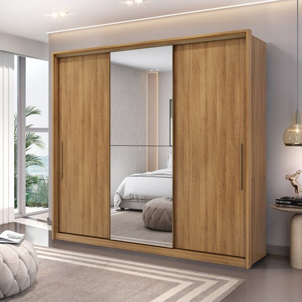 Guarda Roupa Casal 3 Portas 5 Gavetas Com Espelhos Nilo Mel