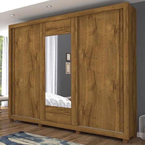 Guarda-roupa Casal 3 Portas 7 Gavetas Espelho Slide Paris Doc