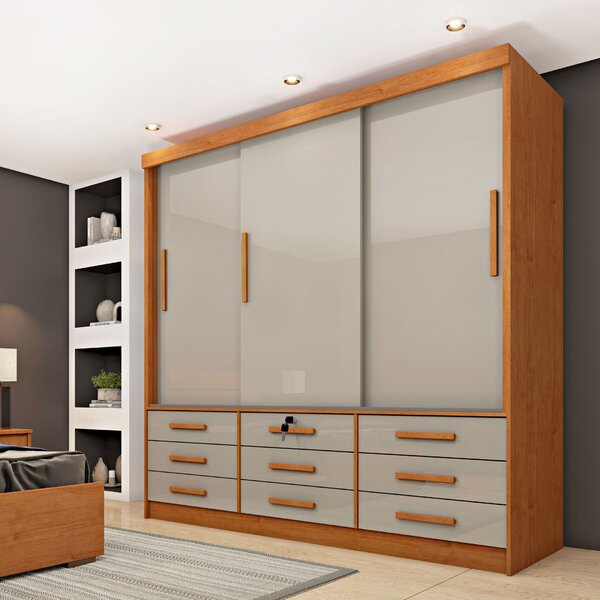 Guarda Roupa Casal 3 Portas 9 Gavetas 199cm Chicago   Cinamom