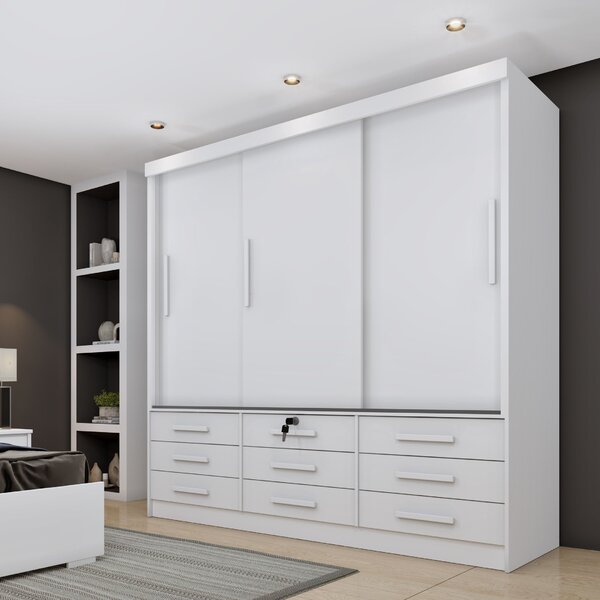 Guarda Roupa Casal 3 Portas 9 Gavetas 199cm Chicago   Neve