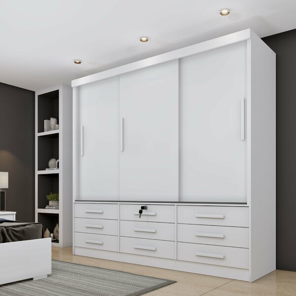 Guarda Roupa Casal 3 Portas 9 Gavetas 199cm Chicago   Neve