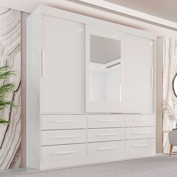 Guarda-roupa Casal 3 Portas 9 Gavetas Com Espelho Luana  Bran