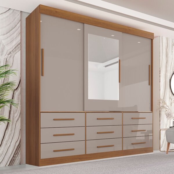 Guarda Roupa Casal 3 Portas 9 Gavetas Com Espelho Luana  Cina