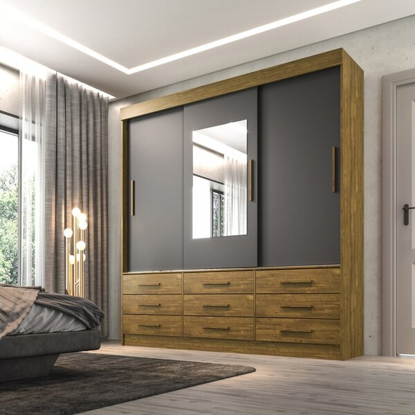 Guarda-roupa Casal 3 Portas 9 Gavetas Com Espelho Luana Sallê