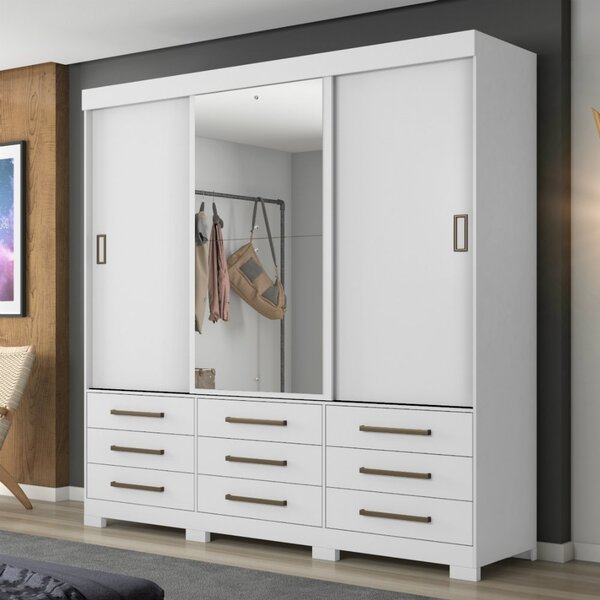 Guarda Roupa Casal 3 Portas 9 Gavetas Com Espelhos Nt5030 Not