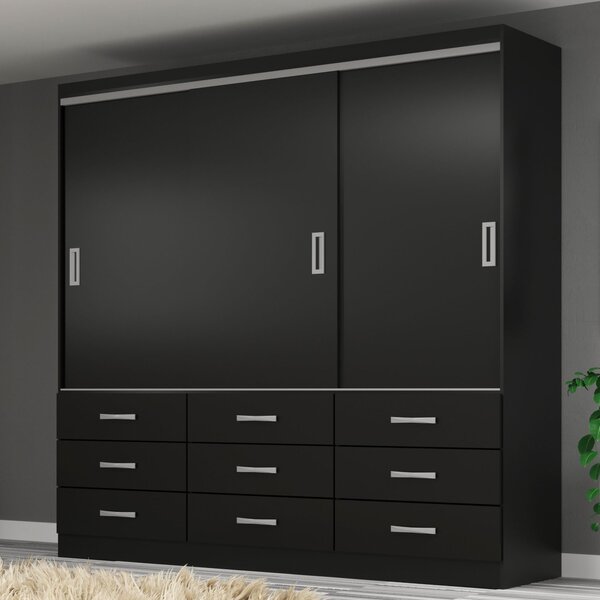 Guarda Roupa Casal 3 Portas 9 Gavetas Isabela Preto