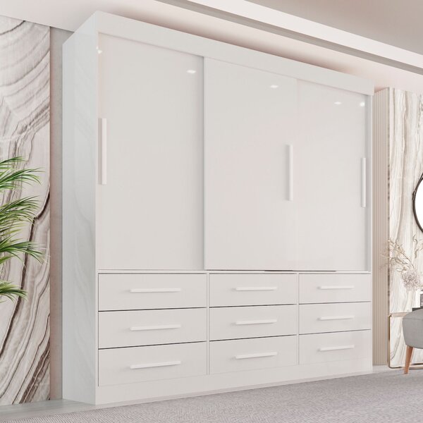 Guarda-roupa Casal 3 Portas 9 Gavetas Luana  Branco