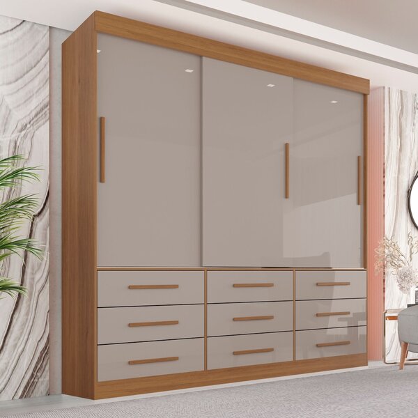 Guarda Roupa Casal 3 Portas 9 Gavetas Luana  Cinamomo/off-whi