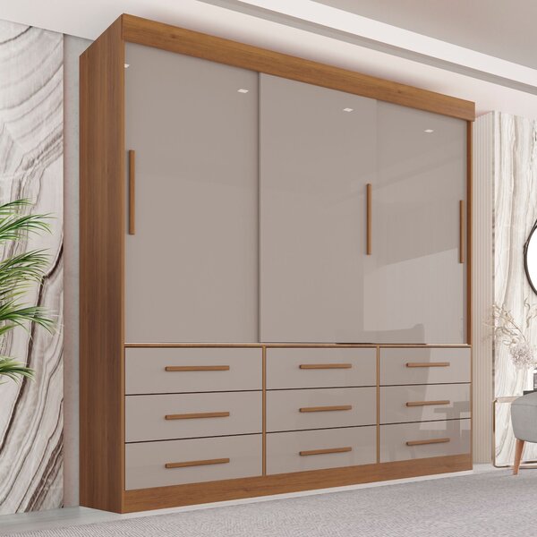 Guarda Roupa Casal 3 Portas 9 Gavetas Luana  Cinamomo/off-whi
