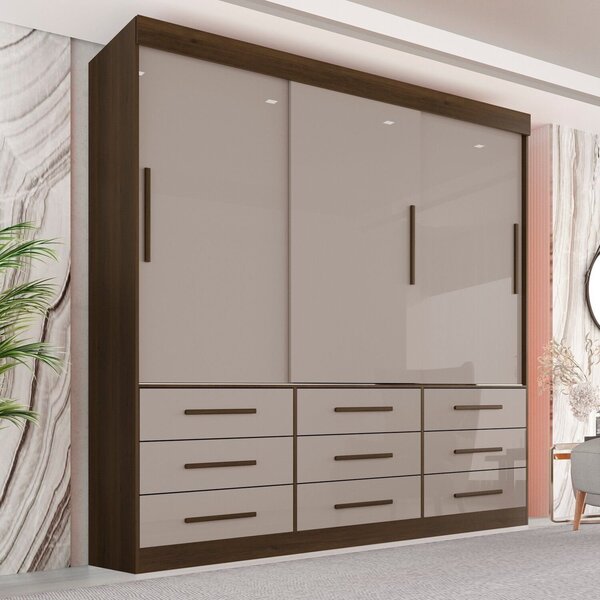 Guarda Roupa Casal 3 Portas 9 Gavetas Luana Savana/off White