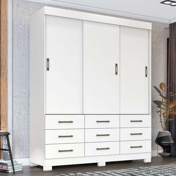 Guarda Roupa Casal 3 Portas 9 Gavetas Lux Zanzini | Leroy Merlin