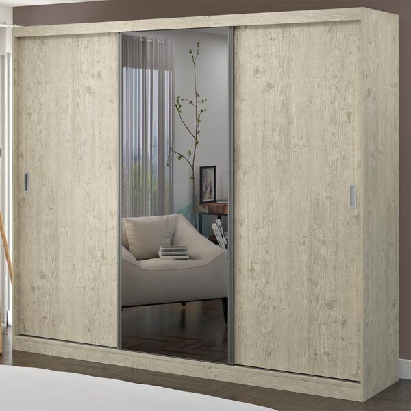 Guarda-roupa Casal 3 Portas Com 1 Espelho 100% Mdf 1902e1 Mar