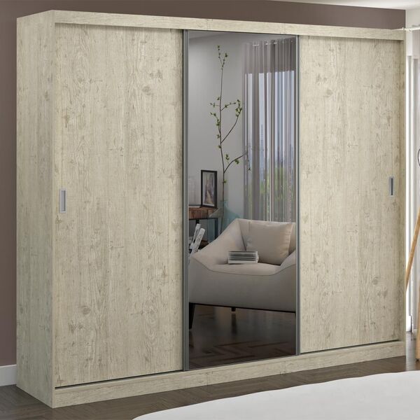 Guarda-roupa Casal 3 Portas Com 1 Espelho 100% Mdf 1903e1 Mar