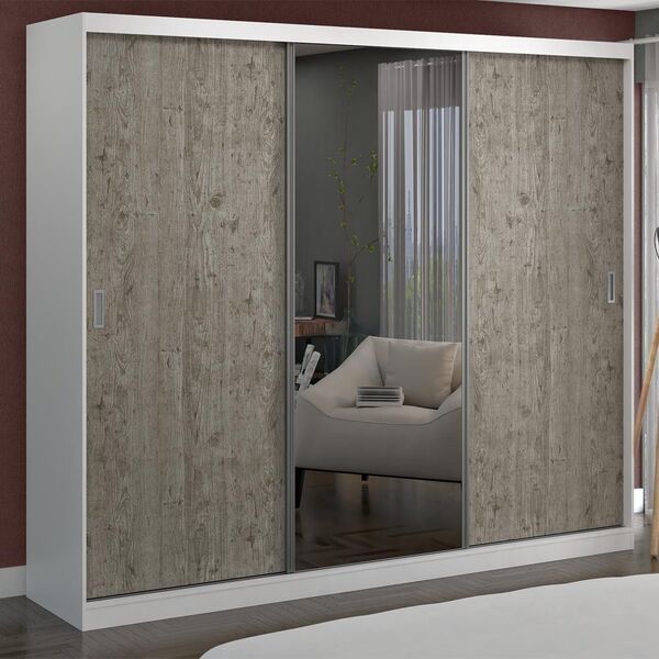 Guarda-roupa Casal 3 Portas Com 1 Espelho 100% Mdf 7320e1 Bra