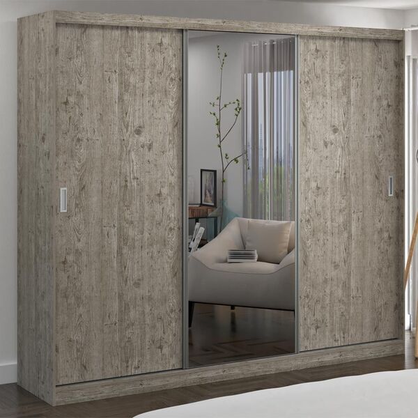 Guarda-roupa Casal 3 Portas Com 1 Espelho 100% Mdf 7320e1 Dem