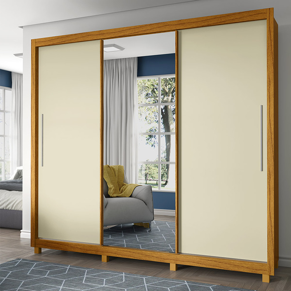 Guarda Roupa Casal 3 Portas Com 1 Porta Espelho Royale Natura