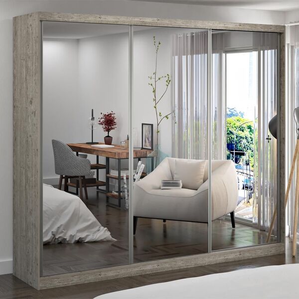 Guarda-roupa Casal 3 Portas Com 3 Espelhos 100% Mdf 1905e3 De
